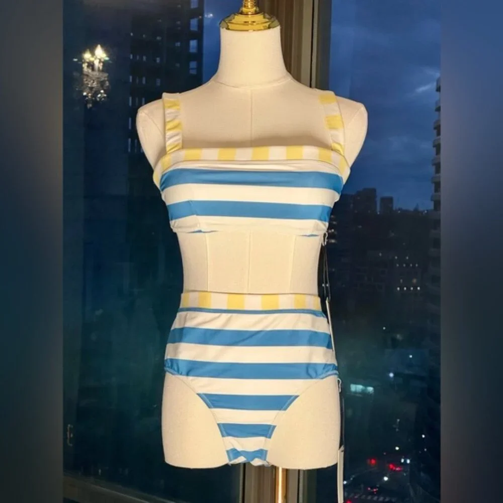 🆕 STAUD 🧿 NWT ColorBlock Stripe Bikini Set: Liv Top Sz L + Devon Bottom Sz XL - Picture 4 of 16